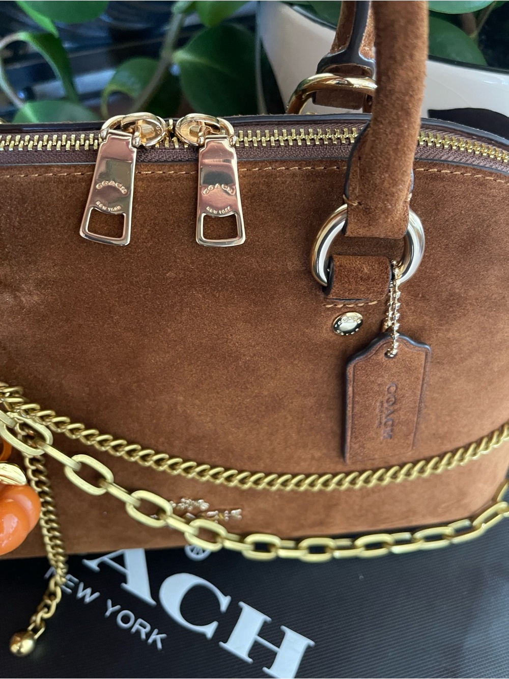NWT COACH Lara Satchel Bag in Warm Brown Suede - Picture 5 of 14